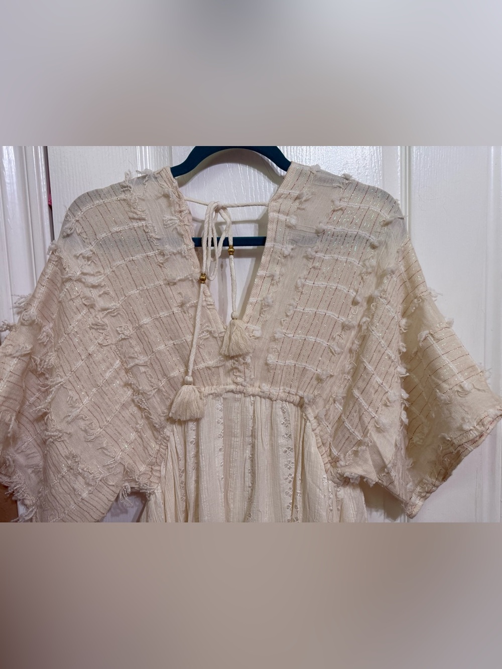H058 New POL L ptp 17-20 Ivory Boho Maxi Dress with Tassel Tie Beautiful - Picture 12 of 16